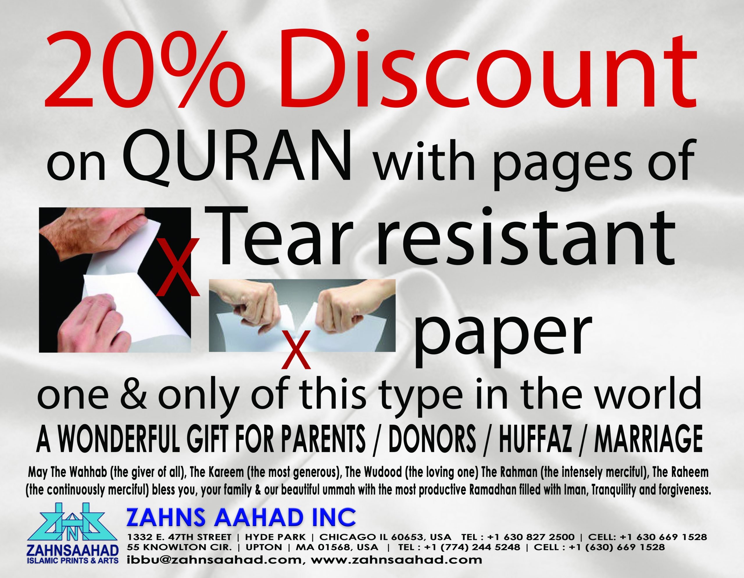 Discount on Quran Tear resistant paper
